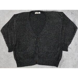 Bergdorf Goodman Sweater Cardigan Men's XL Black Rib Knit Button Wool Mohair VTG